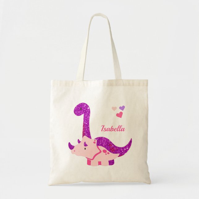 Cute Baby Dinosaur Purple Personalized  Tote Bag (Front)