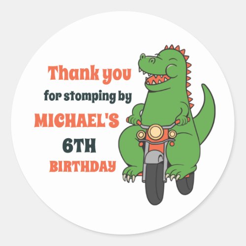 Cute Baby Dinosaur Ride Bike Kids Birthday Party Classic Round Sticker