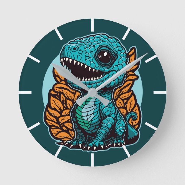 Cute Baby Dinosaur Round Clock (Front)