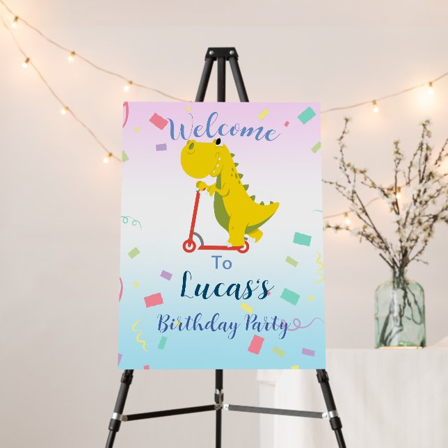 Cute baby dinosaur Scooter Toy Birthday boy Name Foam Board (In Situ (Stand))