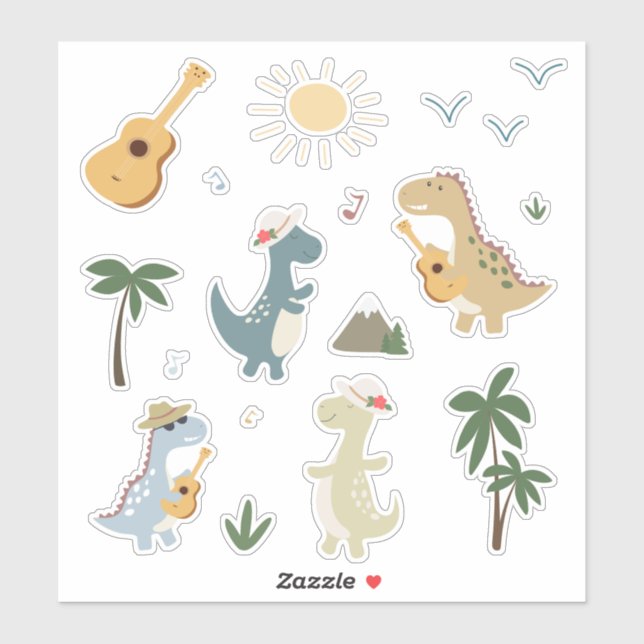 Cute Baby Dinosaur Set Kids Cartoon Colorful Fun Sticker (Sheet)