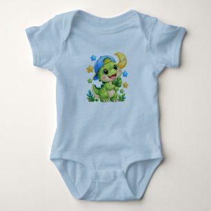 Cute Baby Dinosaur Shiny Blue Bodysuit