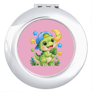 Cute Baby Dinosaur Shiny Pink Compact Mirror