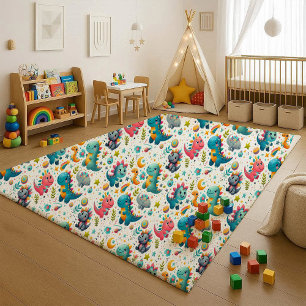 Cute Baby Dinosaur Teal Nursery Dino Area Rug