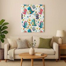 Cute Baby Dinosaur Teal Nursery Dino Canvas Print