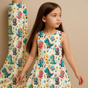 Cute Baby Dinosaur Teal Nursery Dino Fabric Print