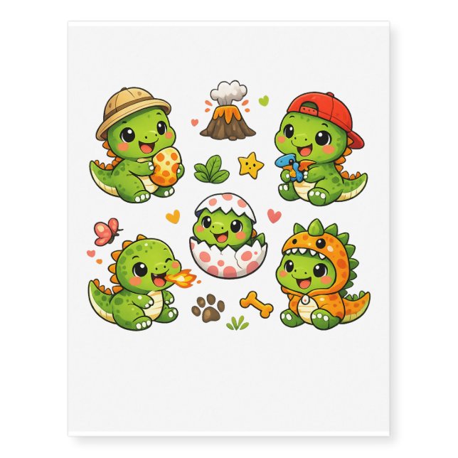 Cute Baby Dinosaur Temporary Tattoos (Front)