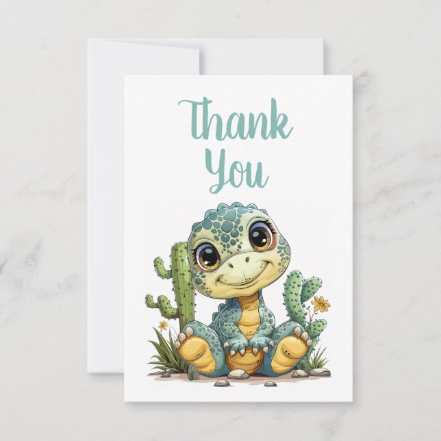 Cute Baby Dinosaur Thank You Notes Blank Inside (Front)