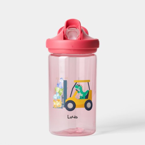 Cute baby dinosaur tractor Truck Back 2 School kid Water Bottle