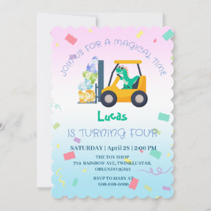 Cute baby dinosaur tractor Truck Birthday DIY Name Invitation