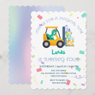 Cute baby dinosaur tractor Truck Birthday DIY Name Invitation