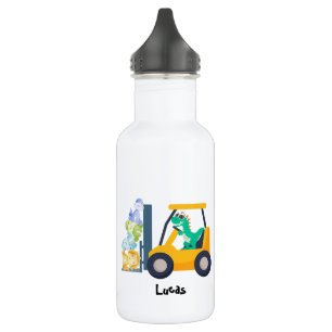 Cute baby dinosaur tractor Truck School kids boys Stainless Steel Water Bottle