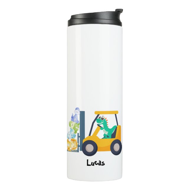 Cute baby dinosaur tractor Truck School kids boys Thermal Tumbler (Rotated Left)