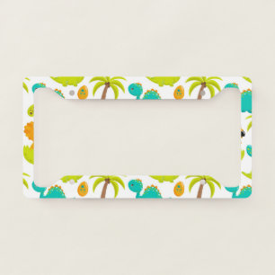 Cute Baby Dinosaur Triceratops Dino Eggs Palm Tree License Plate Frame