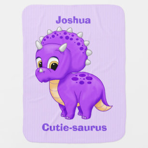 Cute Baby Dinosaur Triceratops Purple Blanket