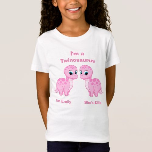 Cute Baby Dinosaur Twin Girls Personalized T_Shirt