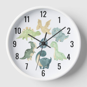 Cute Baby Dinosaur Watercolor Black Clock