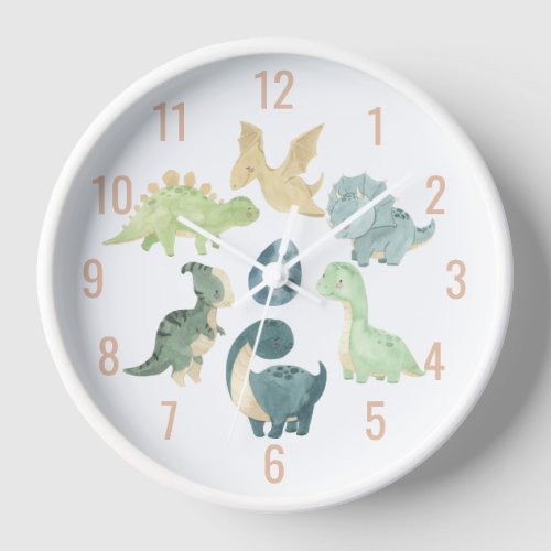 Cute Baby Dinosaur Watercolor Orange Clock