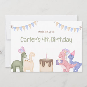 Cute Baby Dinosaurs And Cake Child Birthday Invitation