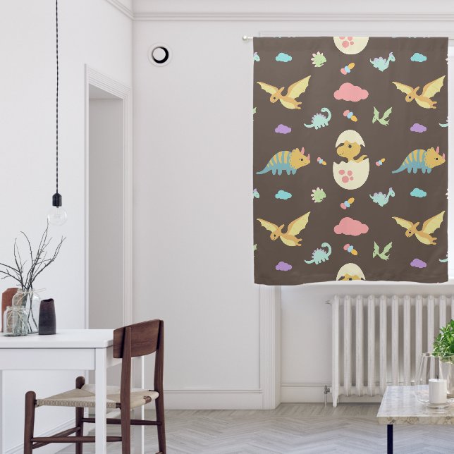 Cute Baby Dinosaurs Pink Clouds & Brown Nursery Blackout Curtains (Living Room)