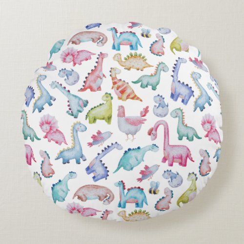 Cute Baby Dinosaurs Round Pillow