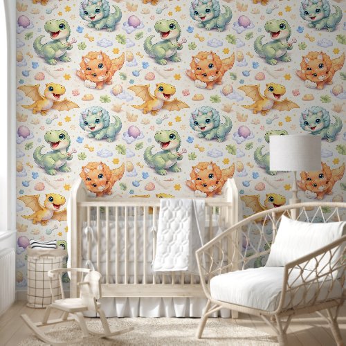 Cute baby dinosaurs soft pastel seamless pattern w wallpaper