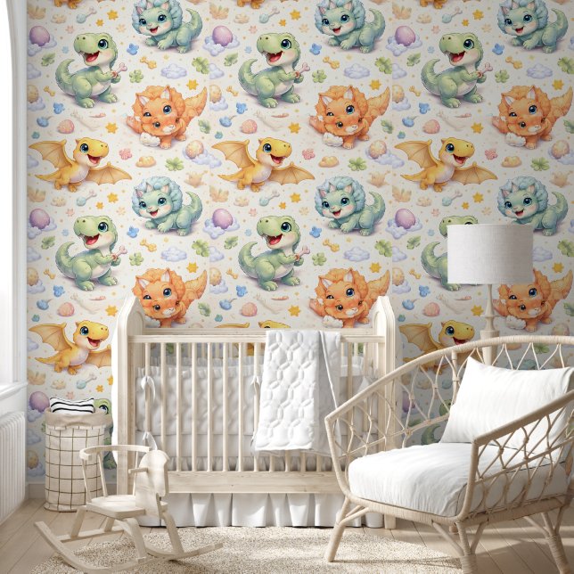 Cute baby dinosaurs soft pastel seamless pattern w wallpaper  (Kids)