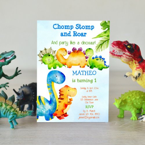 Cute Baby dinosaurs toddler birthday party  Invitation