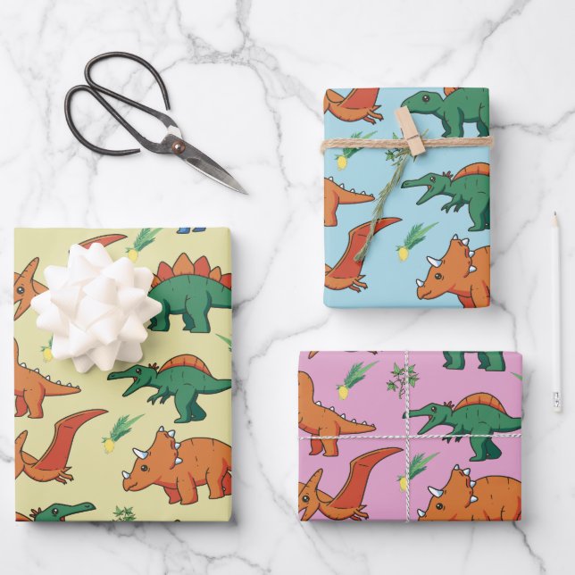 Cute baby dinosaurs wrapping paper sheets (Front)