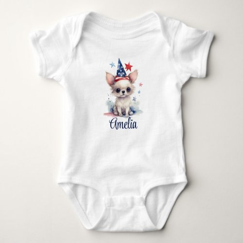 Cute baby dog American flag patriotic 4th July Baby Bodysuit