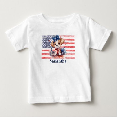 Cute baby dog American flag patriotic 4th July  Baby T_Shirt