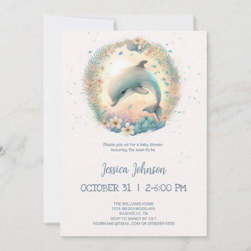 Cute Baby Dolphin Baby Shower Invitation