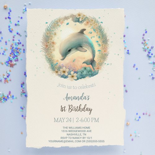 Cute Baby Dolphin Birthday party Invitation