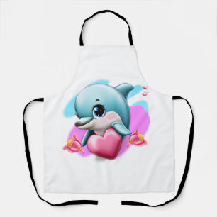 Cute Baby Dolphin with Valentine's Heart   Apron