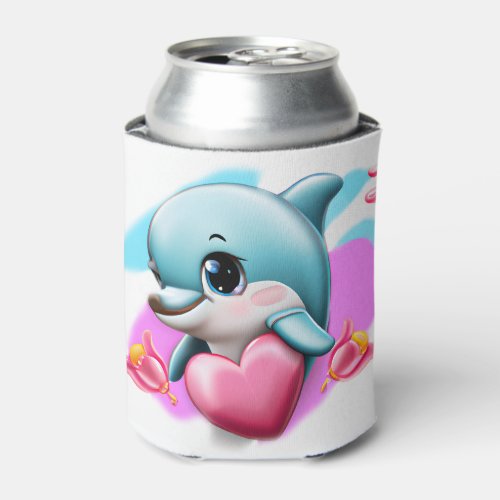 Cute Baby Dolphin with Valentines Heart   Can Cooler