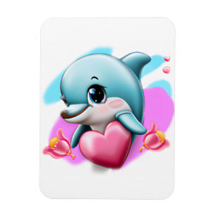 Cute Baby Dolphin with Valentine's Heart Magnet