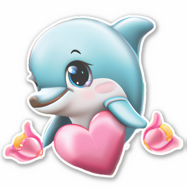 Cute Baby Dolphin with Valentine's Heart   Sticker (Front)