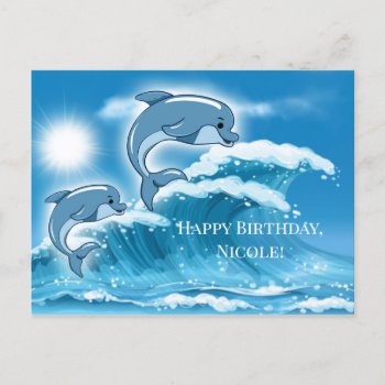 Cute Baby Dolphins Child Birthday Postcard by sunnysites at Zazzle