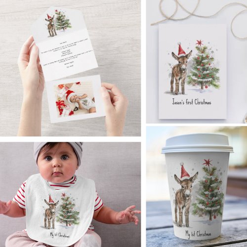 cute baby donkey and christmas tree customizable all in one invitation