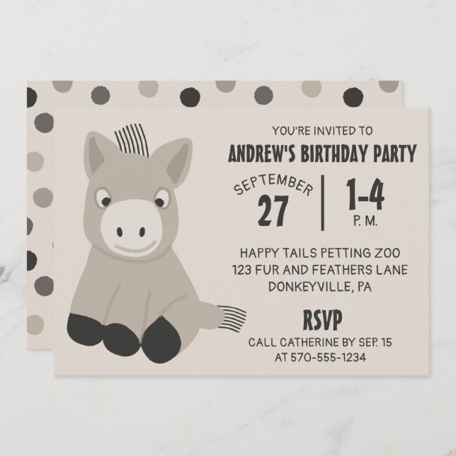 Cute Baby Donkey Birthday Party Invitation (Front/Back)