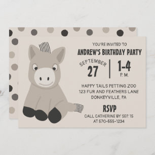 Cute Baby Donkey Birthday Party Invitation