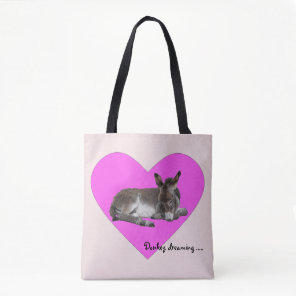 Cute Baby Donkey Foal Dreaming in Big Pink Heart Tote Bag