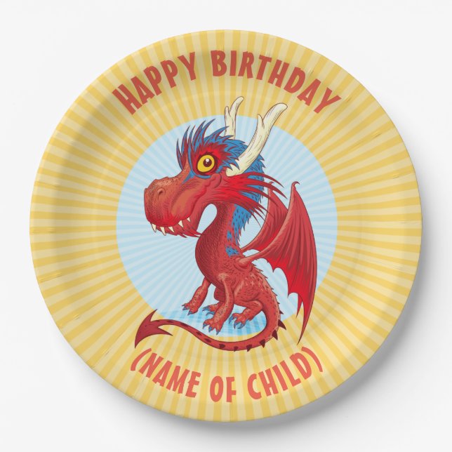 Cute Baby Dragon Birthday Plate (Front)