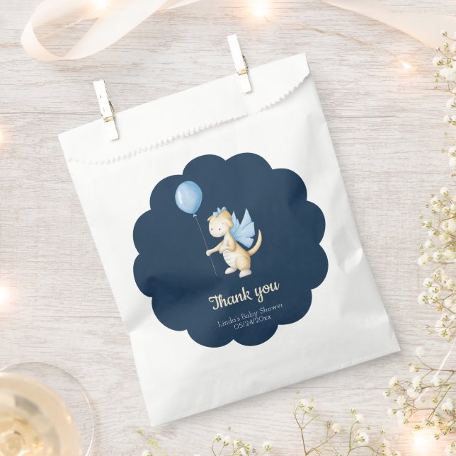 Cute Baby Dragon Blue Boy Thank You Baby Shower Favor Bag (Clipped)
