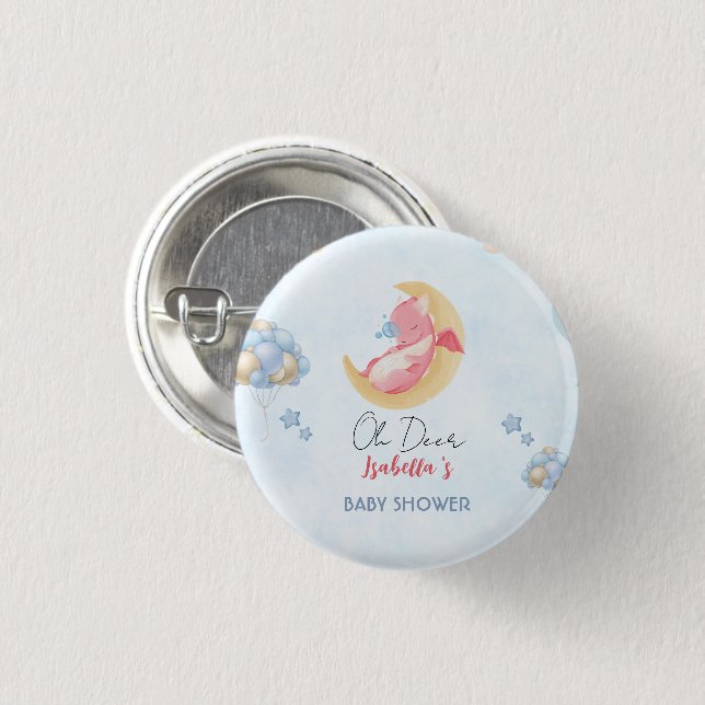 Cute baby dragon dinosaur Balloon baby shower Button (Front & Back)