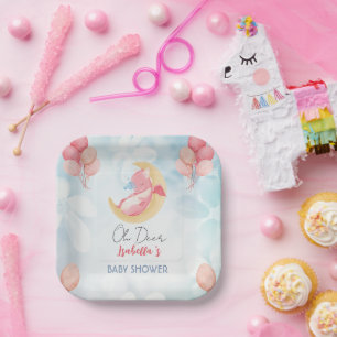 Cute baby dragon dinosaur Balloon baby shower Paper Plates