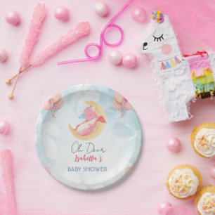 Cute baby dragon dinosaur Balloon baby shower Paper Plates