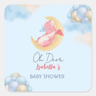 Cute baby dragon dinosaur Balloon baby shower Square Sticker