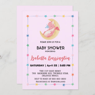 Cute baby dragon dinosaur balloon girl baby shower invitation