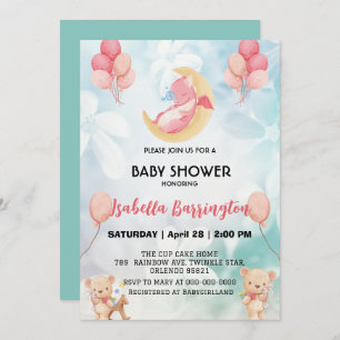 Cute baby dragon dinosaur Bear Balloon baby shower Invitation